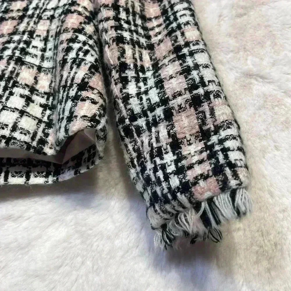 Pastel Pink Black Plaid Beaded Pearl Office Blazer Blouse Floral Dress Barn Med. - Picture 10 of 12